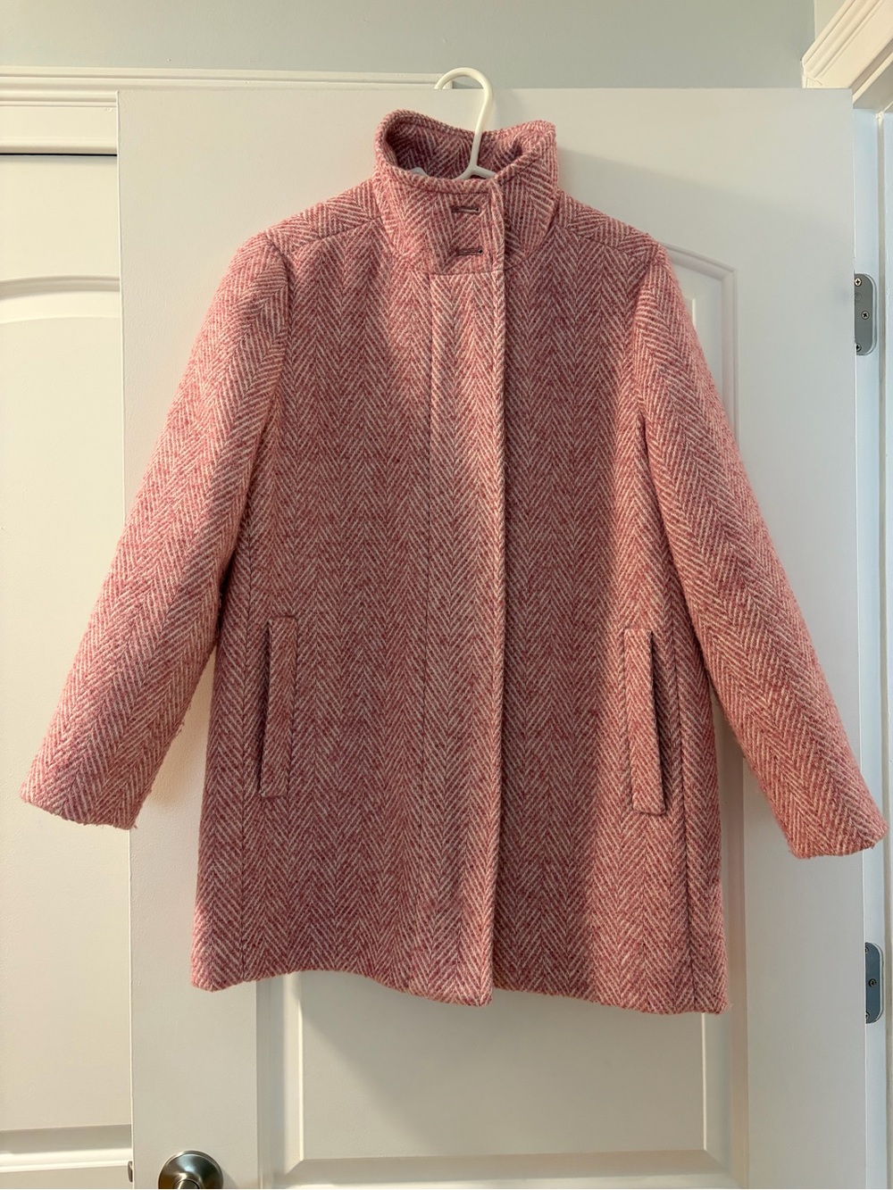 J. Crew Pink Herringbone City Coat